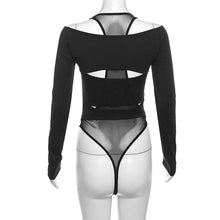 Load image into Gallery viewer, Long sleeve off shoulder mesh bodysuit
