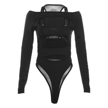 Load image into Gallery viewer, Long sleeve off shoulder mesh bodysuit
